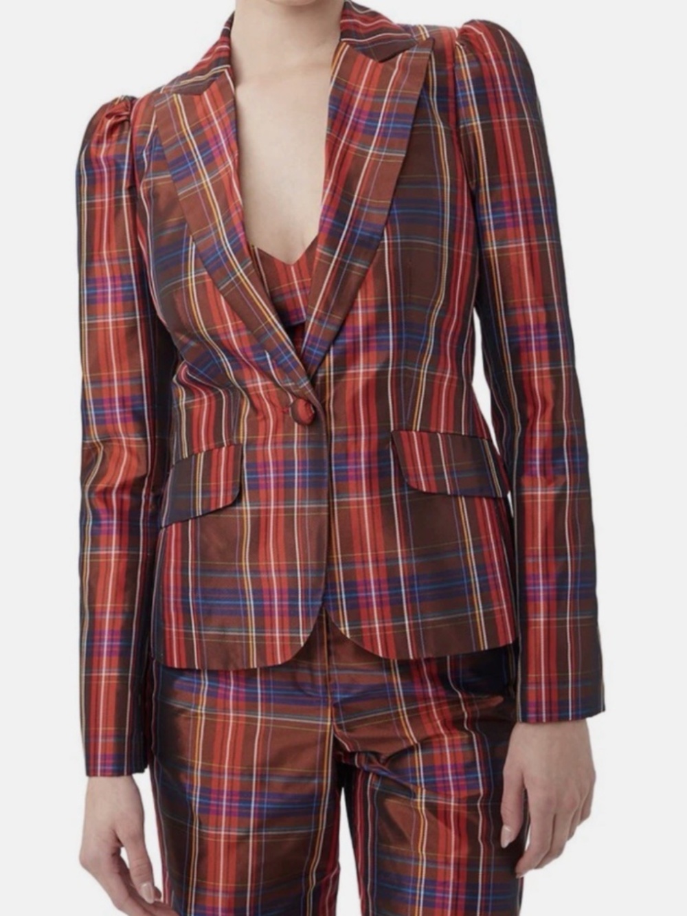 Trina Turk Red Plaid Statement Blazer NWT XXS